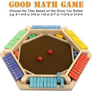 Shut The Box Game, 1-6 Players Wooden Board Dice Game w/ 14 Dice for Kids Adults